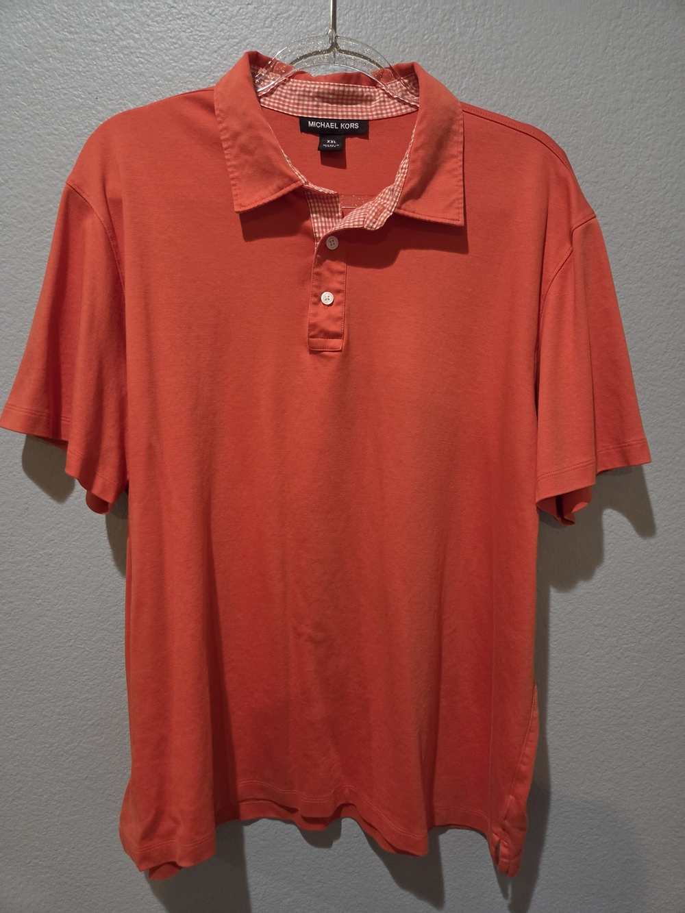 Michael Kors Men's Coral-Red Polo with Gingham Trim XXL